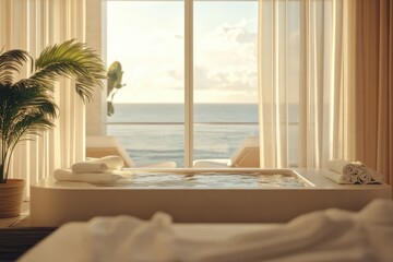 Relaxing spa with ocean view and natural light for a peaceful retreat experience