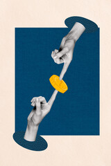 Trend artwork banner sketch 3D photo collage of hand showing gesture finger body language finger...