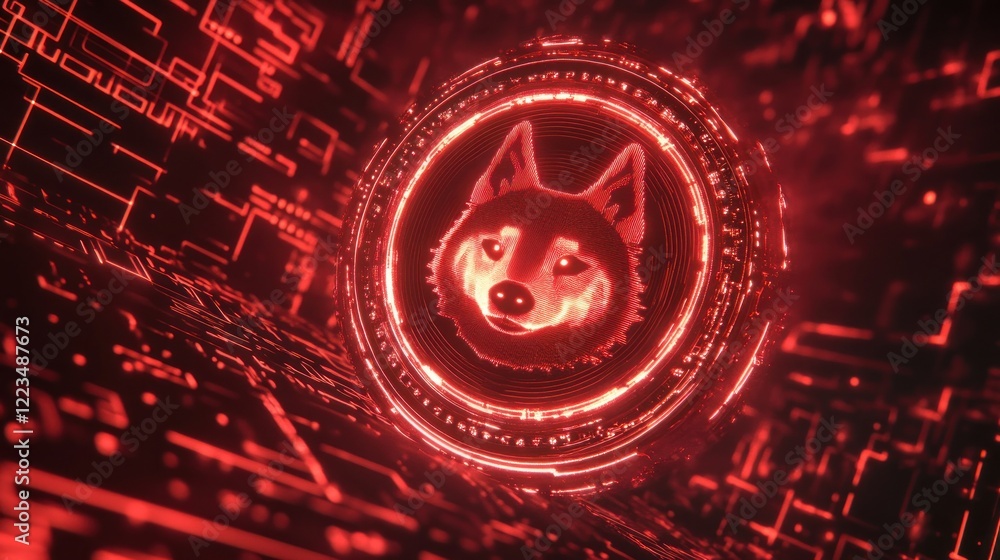 Aufkleber digital husky encased in red circuitry glow