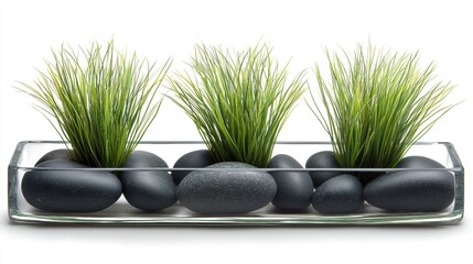 Zen Garden Arrangement with Grass and Smooth Stones