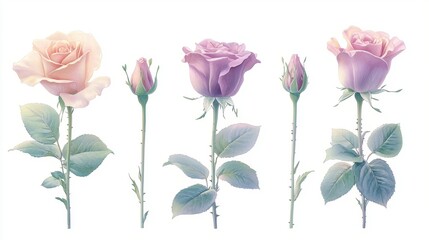 Elegant Pastel Roses Growth Stages