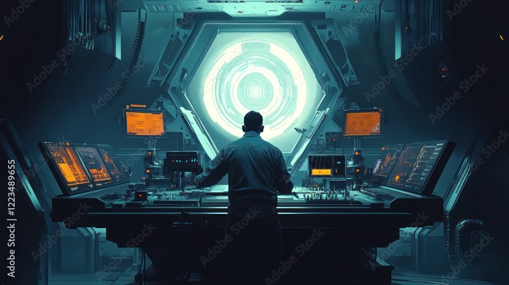 Poster Futuristic Operator Controls Advanced Spaceship Console