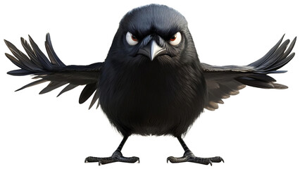 Angry black bird with spread wings, transparent background png