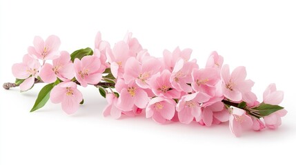 Pink crabapple blossoms branch, spring flowers, isolated white background, floral design