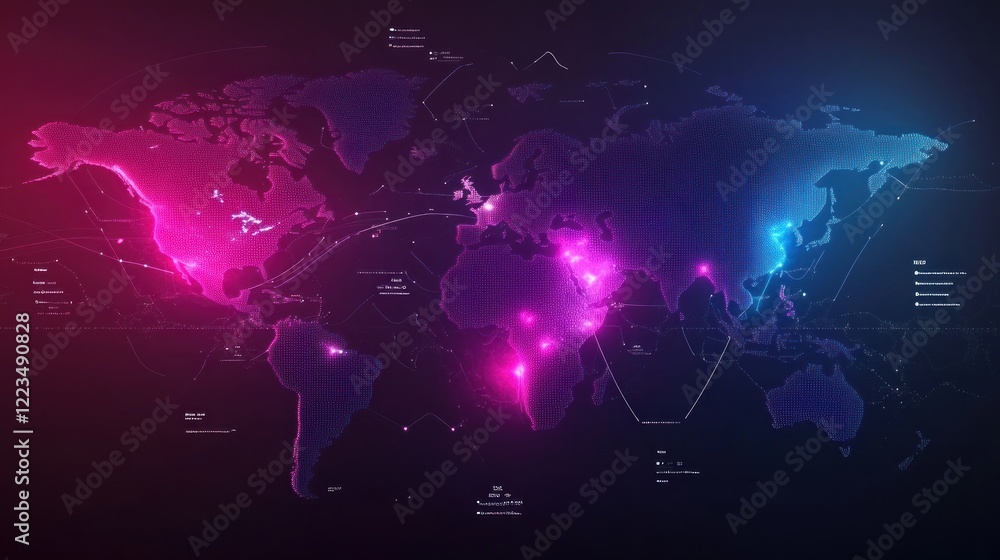 Poster global network connections illuminated world map