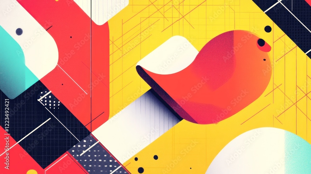 Poster abstract bird design with geometric shapes and vibrant colors