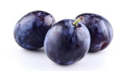 Obraz premium Fresh juicy prunes isolated on white background. Healthy eating, organic fruits or fresh produce