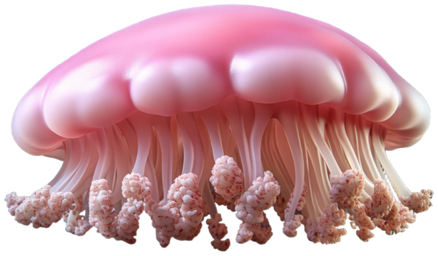 Pink Sea Creature with Numerous Tentacles, transparent background png - Powered by Adobe