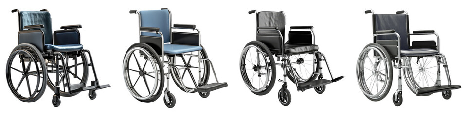 Fototapeta premium Manual wheelchair for accessibility isolated on transparent background, PNG, Set of
