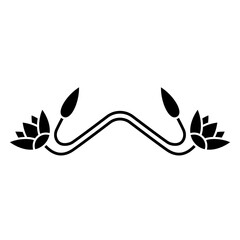 Ancient Egyptian design. Beautiful border with blooming branches of lotus flower. Floral vignette. Ethnic botanical decorative element. Black and white silhouette.