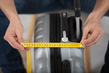 hands are measuring luggage size