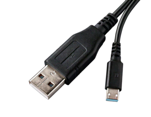 USB cable, high-quality PNG image, isolated on transparent white background, ideal for digital use, clear visibility, versatile, can be used for design, graphics, web content, editing, and technical p