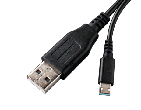 USB cable, high-quality PNG image, isolated on transparent white background, ideal for digital use, clear visibility, versatile, can be used for design, graphics, web content, editing, and technical p