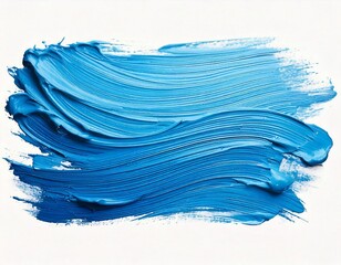 Brushstroke of light blue paint with soft texture and irregular edges, creating an artistic, vibrant streak isolated on a clean, smooth white background for creative and design purposes.

