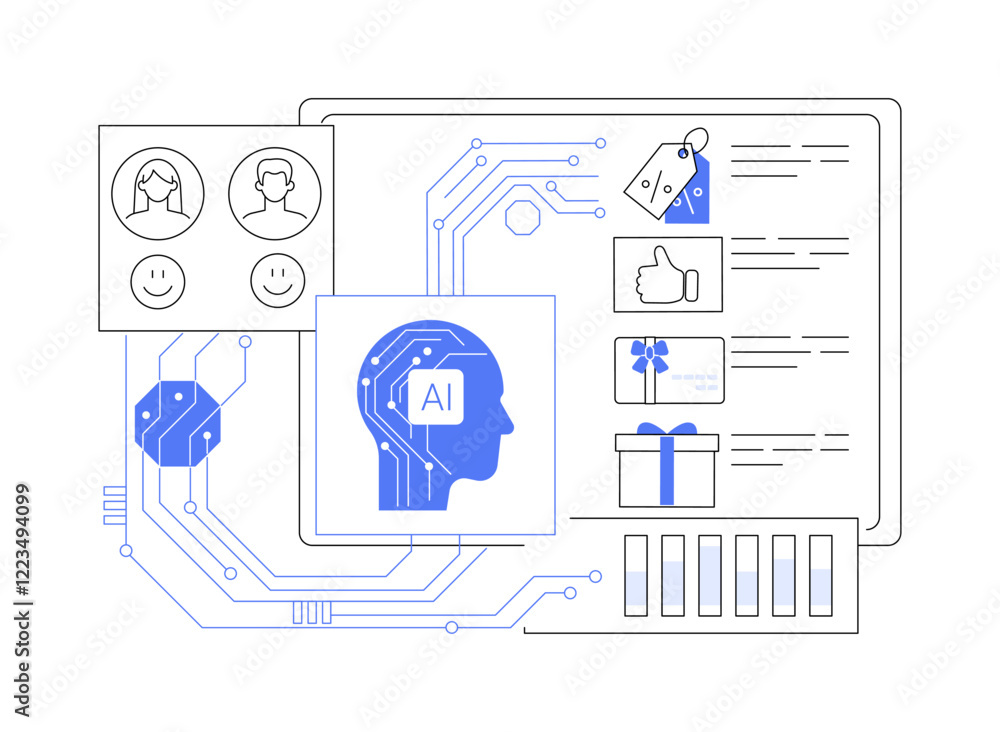 Poster ai-driven customer loyalty programs abstract concept vector illustration.