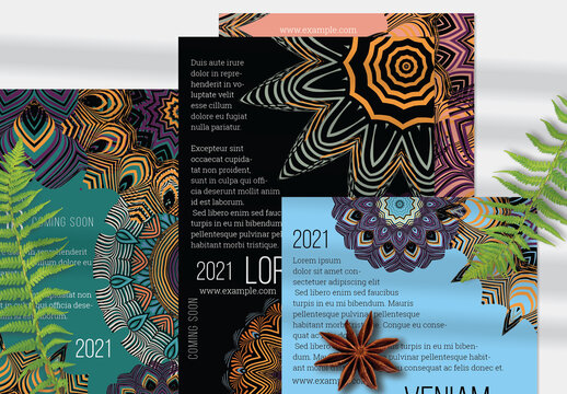 Flyer Layout with Mandala and Ethnic Tribal Lace Flower Elements