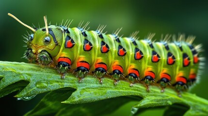 Vibrant Green Caterpillar on a Leaf