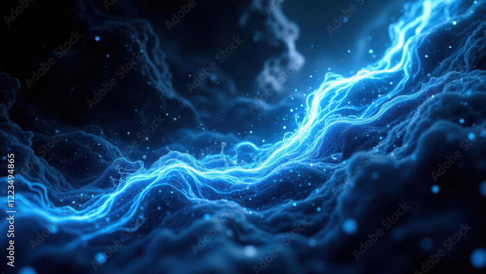 Aufkleber technology-themed abstract background with flowing blue lightning and subtle cloud elements.