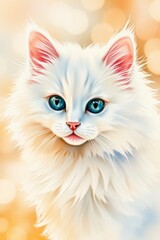 Adorable White Kitten with Blue Eyes Digital Art Print