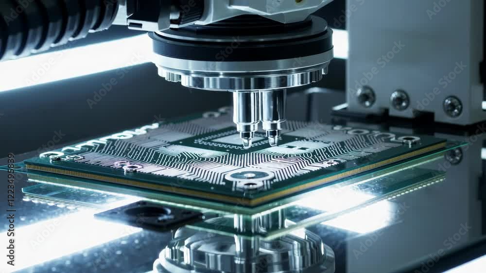 Aufkleber close-up view of a microchip being assembled under a microscope