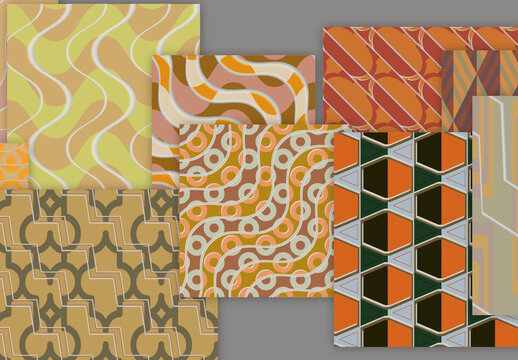 Seamless Pattern Set with Geometric Shapes and 3D Shadow Effect Muted Colors
