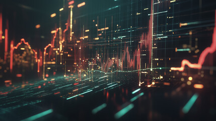 Abstract black background with Colorful charts and graphs with statistics to innovative analyze business potential and forecast future development of companies growth.