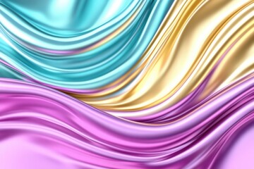 Fototapeta premium Molten chromatic metal creates vibrant gradients of cyan, magenta, and gold in a dynamic abstract wave display