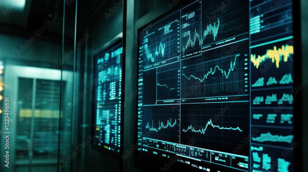 Aufkleber Multiple Monitors Displaying Financial Market Data Graphs