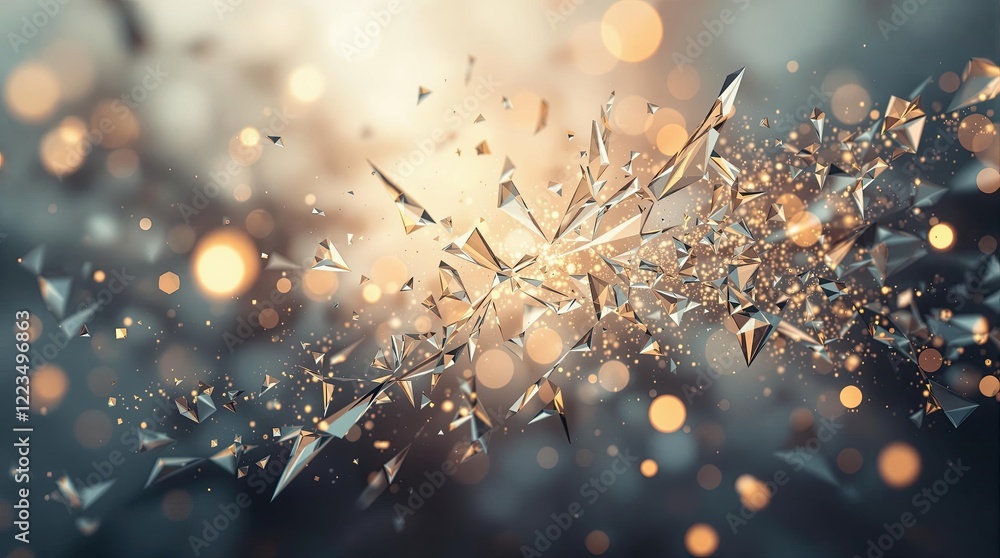 Poster abstract geometric particles burst in dynamic bokeh light