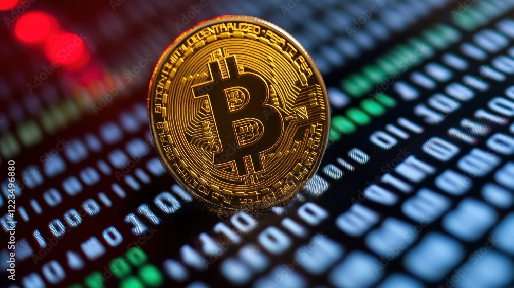 Aufkleber Golden Cryptocurrency Digital Currency Rests On Binary Code
