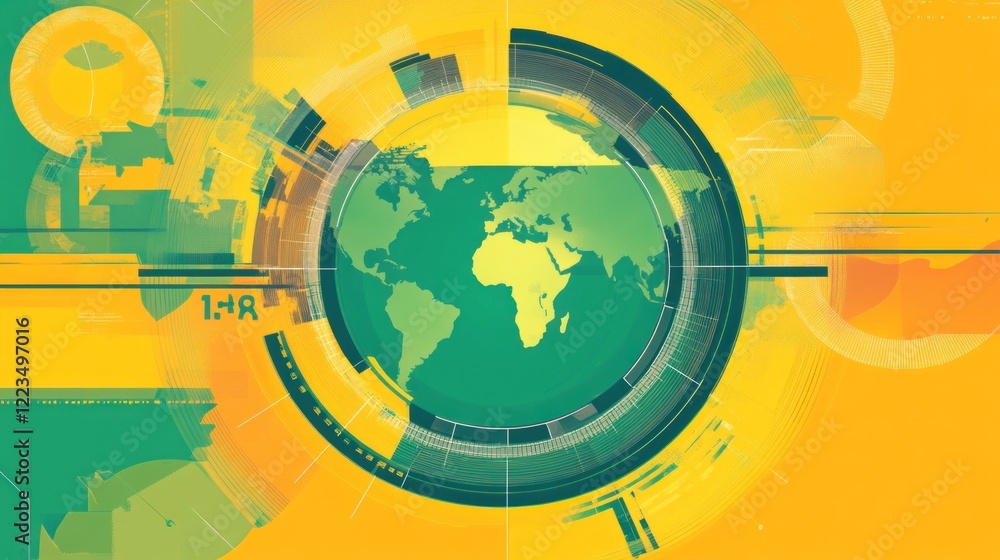 Aufkleber Abstract World Map Global Network Data Visualization