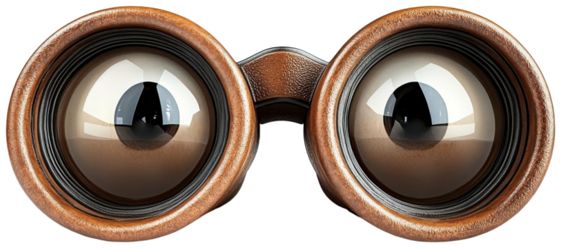 Wooden Binoculars with Realistic Eyes, transparent background png
