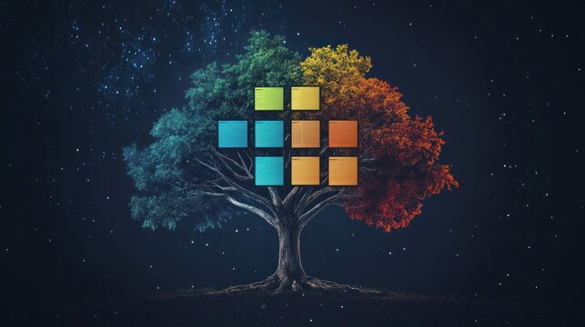 Seasonal Tree Displays Four Colorful Data Blocks