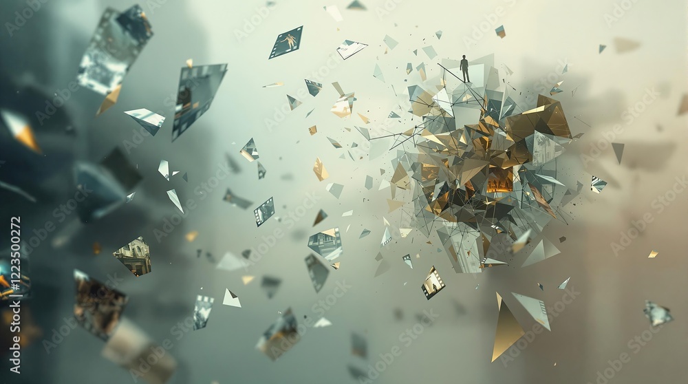Poster abstract geometric explosion with shards floating in surreal space