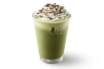 Ice matcha latte isolated on white background