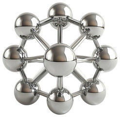Chrome spheres interconnected structure, transparent background png