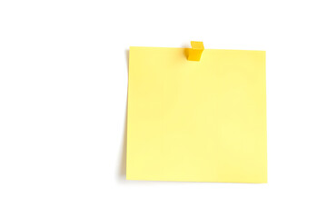 Empty yellow sticky post it note isolated on white background without text.
