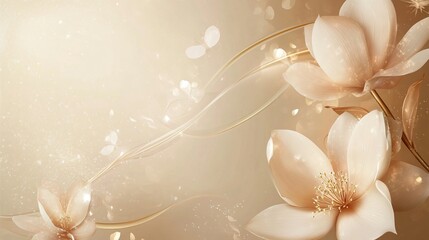 Elegant Beige Flowers with Golden Accents and Swirls