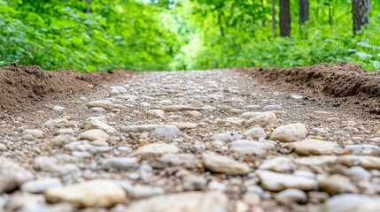 Rocky Path Through a Lush Green Forest: A Tranquil Nature Scene