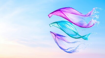 Colorful kites soar in a pastel sunset sky, perfect for travel or leisure websites