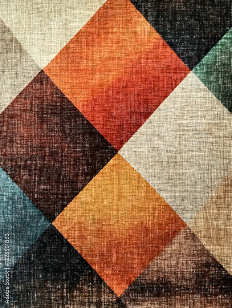 Poster abstract geometric textile pattern with vibrant color block design