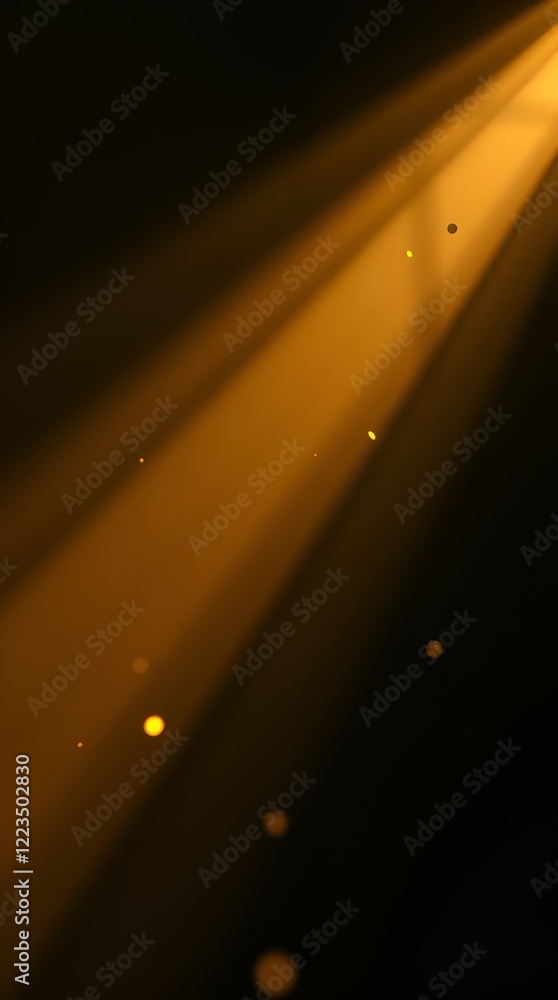Poster golden rays of light streaming through darkness with floating particles in a tranquil style