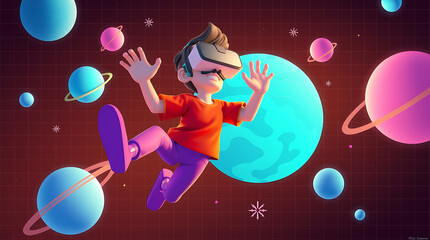Naklejka premium Virtual Reality Exploring the Immersive World of the Metaverse: A Futuristic Virtual Experience, augmented reality, 3D world, VR headset, immersive experience, metaverse technology.