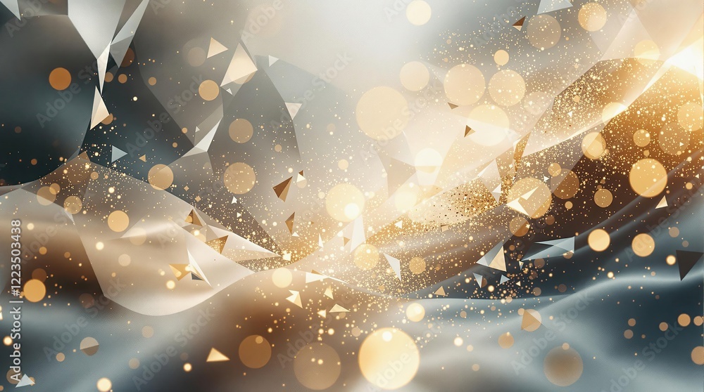 Poster abstract golden sparkle and geometric pattern with elegant soft swirls