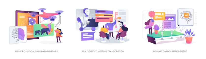 AI for Environment and Productivity abstract concept vector illustrations.