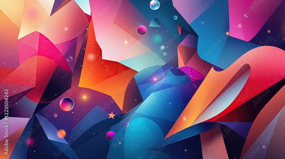 Poster vibrant abstract geometric pattern with colorful shapes and gradients