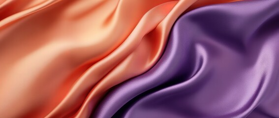 Obraz premium Abstract background with fluid shapes of satin fabric in copper and purple colors.