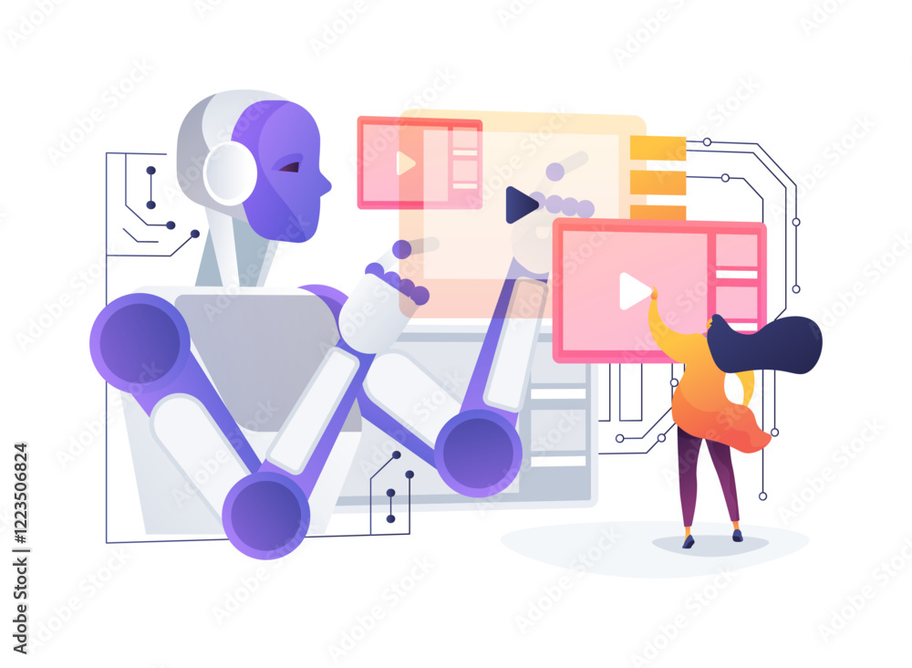 Poster ai-driven content personalization abstract concept vector illustration.