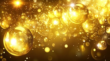 Golden Bubbles Shimmering With Sparkling Lights