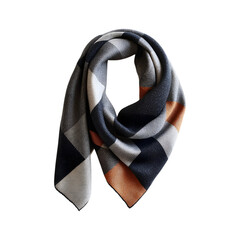 Wool-Blend Scarf in Charcoal Gray with Geometric Design Isolated on Transparent Background